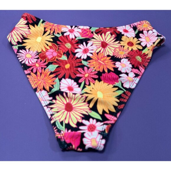 Wild Fable-Women's Ribbed High Waist High Leg Cheeky Bikini Bottom-Black/Pink-XS - Picture 4 of 12